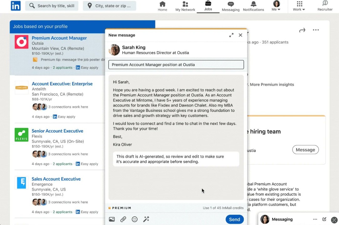 LinkedIn AI Message Features